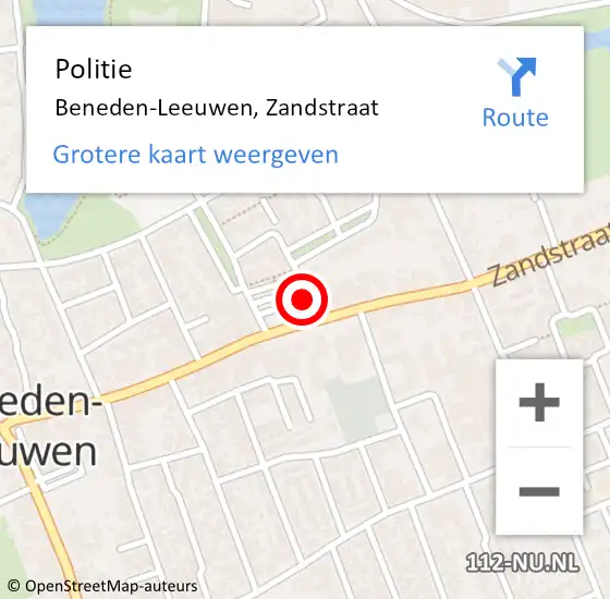 Locatie op kaart van de 112 melding: Politie Beneden-Leeuwen, Zandstraat op 8 april 2022 13:10