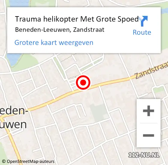 Locatie op kaart van de 112 melding: Trauma helikopter Met Grote Spoed Naar Beneden-Leeuwen, Zandstraat op 8 april 2022 13:21