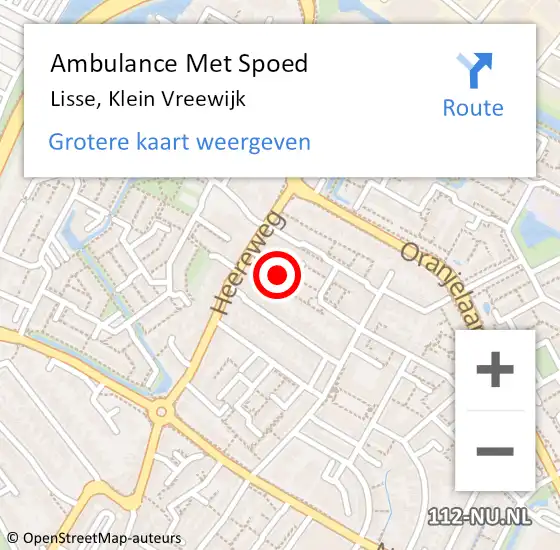 Locatie op kaart van de 112 melding: Ambulance Met Spoed Naar Lisse, Klein Vreewijk op 8 april 2022 13:38