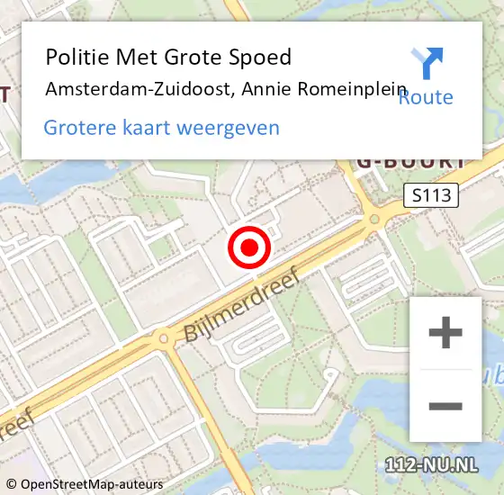 Locatie op kaart van de 112 melding: Politie Met Grote Spoed Naar Amsterdam-Zuidoost, Annie Romeinplein op 8 april 2022 14:20