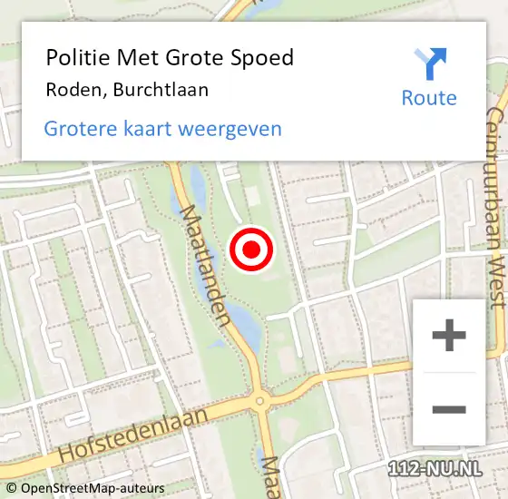 Locatie op kaart van de 112 melding: Politie Met Grote Spoed Naar Roden, Burchtlaan op 8 april 2022 14:25