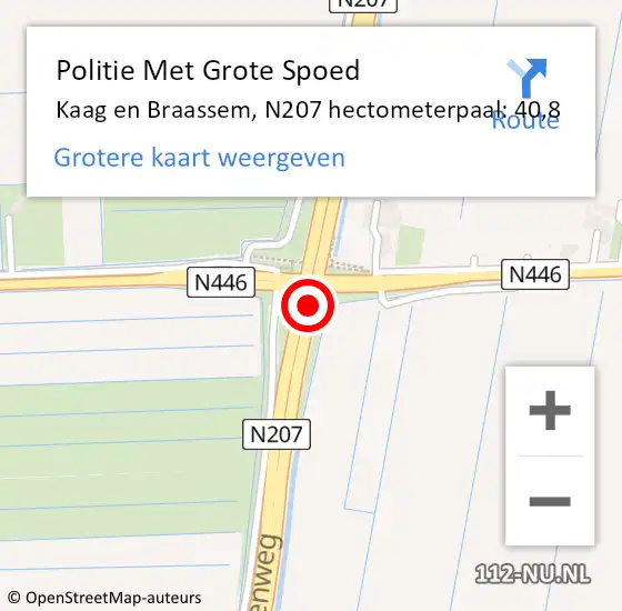 Locatie op kaart van de 112 melding: Politie Met Grote Spoed Naar Kaag en Braassem, N207 hectometerpaal: 40,8 op 8 april 2022 14:28