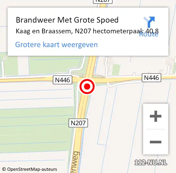 Locatie op kaart van de 112 melding: Brandweer Met Grote Spoed Naar Kaag en Braassem, N207 hectometerpaal: 40,8 op 8 april 2022 14:28