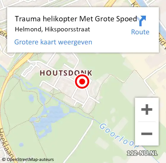 Locatie op kaart van de 112 melding: Trauma helikopter Met Grote Spoed Naar Helmond, Hikspoorsstraat op 8 april 2022 14:42