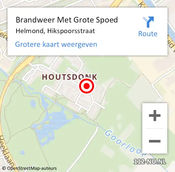 Locatie op kaart van de 112 melding: Brandweer Met Grote Spoed Naar Helmond, Hikspoorsstraat op 8 april 2022 14:53