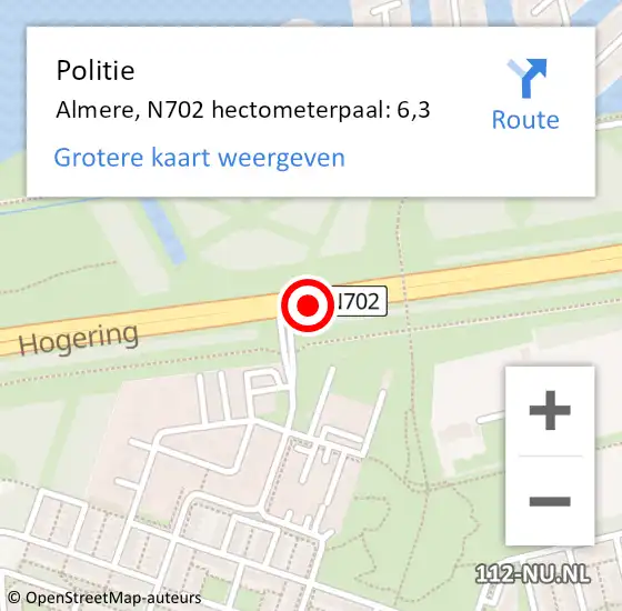 Locatie op kaart van de 112 melding: Politie Almere, N702 hectometerpaal: 6,3 op 8 april 2022 14:55