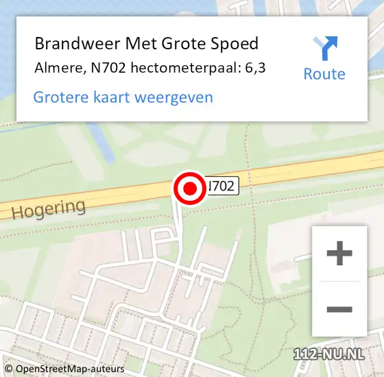 Locatie op kaart van de 112 melding: Brandweer Met Grote Spoed Naar Almere, N702 hectometerpaal: 6,3 op 8 april 2022 15:07