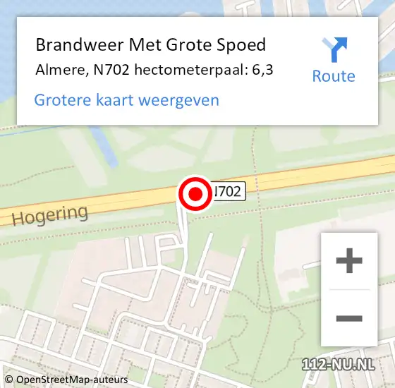 Locatie op kaart van de 112 melding: Brandweer Met Grote Spoed Naar Almere, N702 hectometerpaal: 6,3 op 8 april 2022 15:09