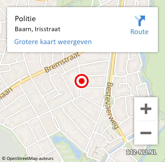 Locatie op kaart van de 112 melding: Politie Baarn, Irisstraat op 8 april 2022 15:11