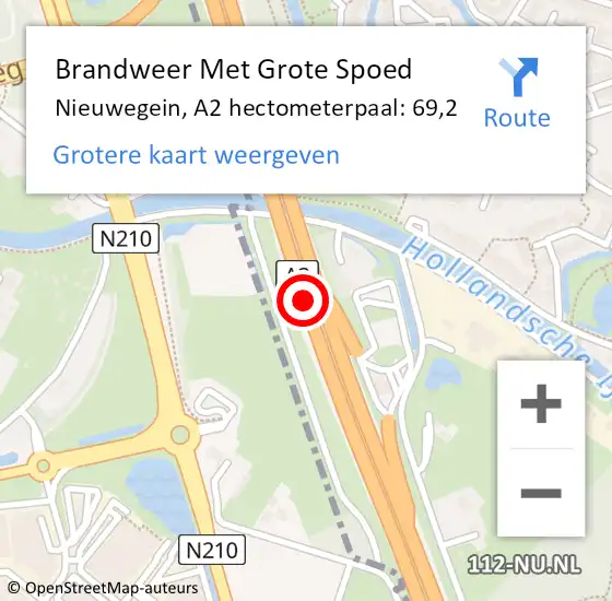 Locatie op kaart van de 112 melding: Brandweer Met Grote Spoed Naar Nieuwegein, A2 hectometerpaal: 69,2 op 8 april 2022 15:35