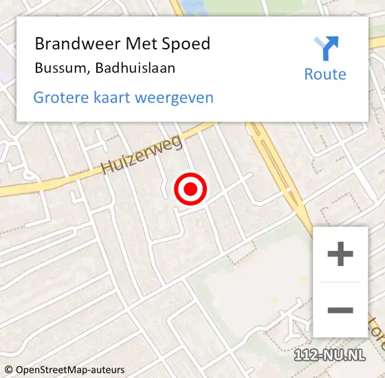 Locatie op kaart van de 112 melding: Brandweer Met Spoed Naar Bussum, Badhuislaan op 8 april 2022 15:37