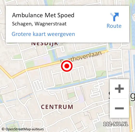 Locatie op kaart van de 112 melding: Ambulance Met Spoed Naar Schagen, Wagnerstraat op 8 april 2022 16:05