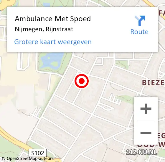 Locatie op kaart van de 112 melding: Ambulance Met Spoed Naar Nijmegen, Rijnstraat op 8 april 2022 16:24
