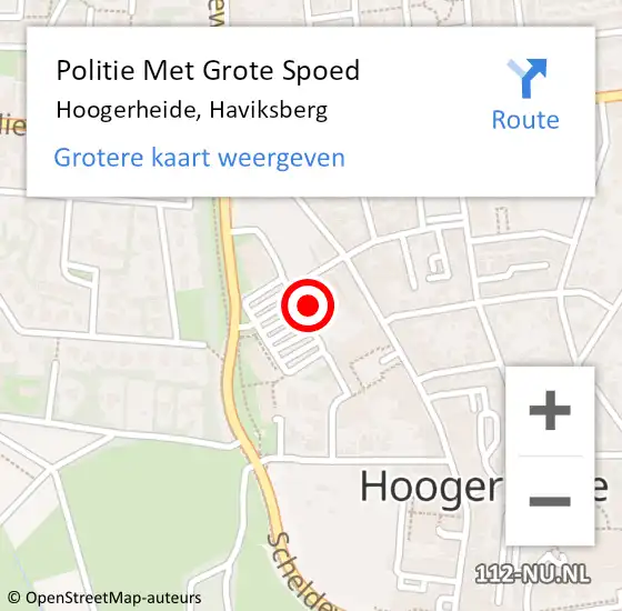 Locatie op kaart van de 112 melding: Politie Met Grote Spoed Naar Hoogerheide, Haviksberg op 8 april 2022 16:40