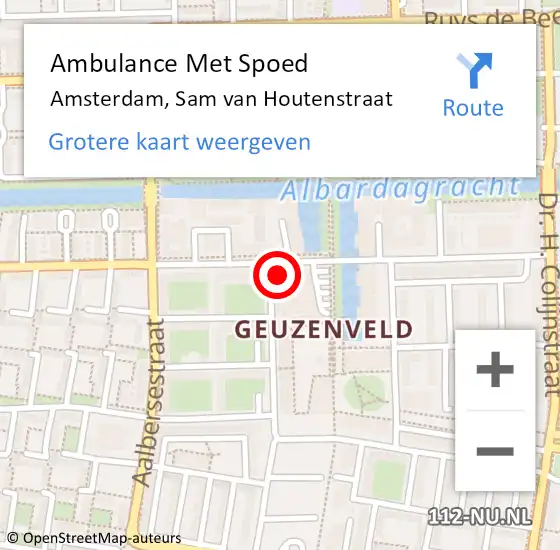 Locatie op kaart van de 112 melding: Ambulance Met Spoed Naar Amsterdam, Sam van Houtenstraat op 8 april 2022 17:02