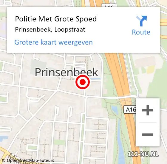 Locatie op kaart van de 112 melding: Politie Met Grote Spoed Naar Prinsenbeek, Loopstraat op 8 april 2022 17:15