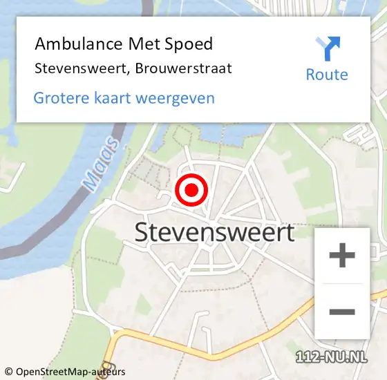 Locatie op kaart van de 112 melding: Ambulance Met Spoed Naar Stevensweert, Brouwerstraat op 8 april 2022 17:21