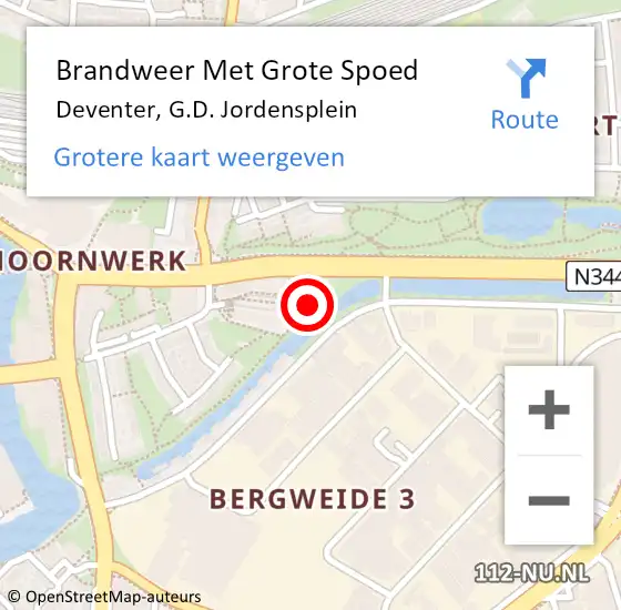 Locatie op kaart van de 112 melding: Brandweer Met Grote Spoed Naar Deventer, G.D. Jordensplein op 8 april 2022 17:26