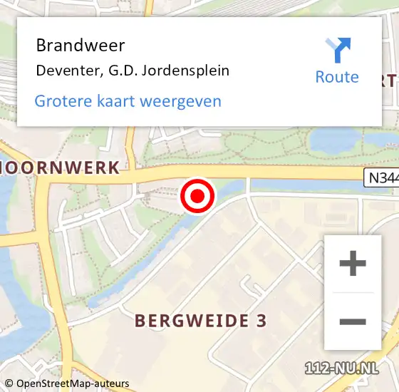 Locatie op kaart van de 112 melding: Brandweer Deventer, G.D. Jordensplein op 8 april 2022 17:27