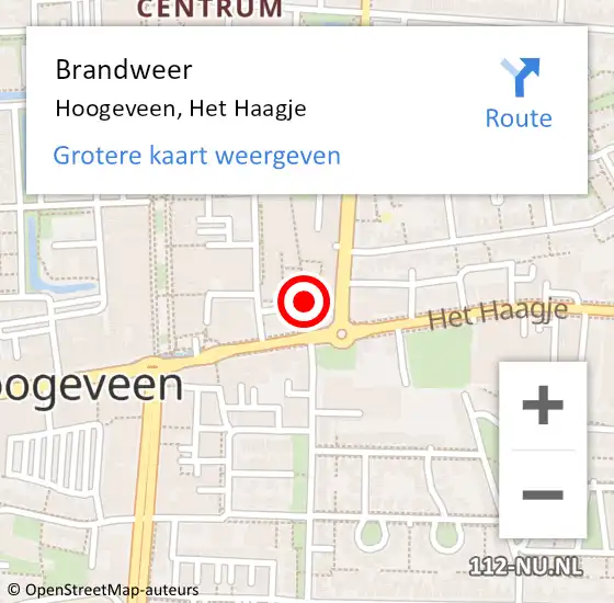 Locatie op kaart van de 112 melding: Brandweer Hoogeveen, Het Haagje op 8 april 2022 18:03