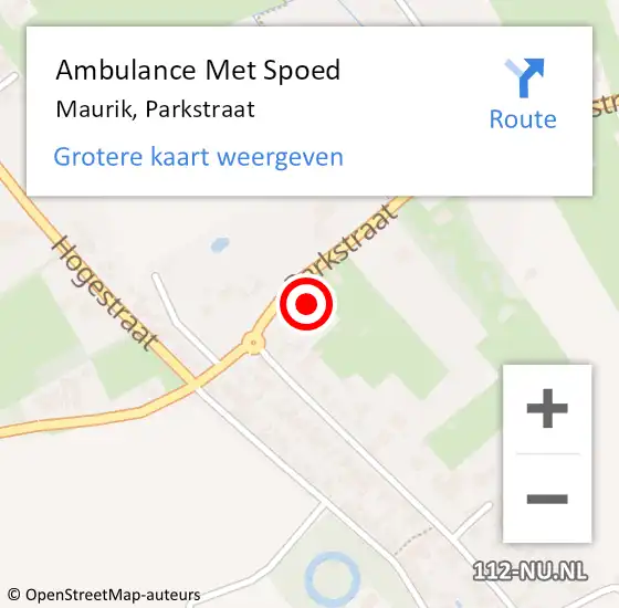 Locatie op kaart van de 112 melding: Ambulance Met Spoed Naar Maurik, Parkstraat op 8 april 2022 18:12