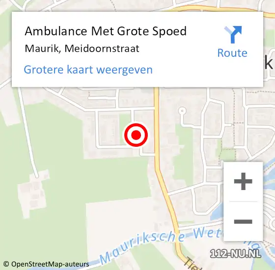 Locatie op kaart van de 112 melding: Ambulance Met Grote Spoed Naar Maurik, Meidoornstraat op 8 april 2022 18:34