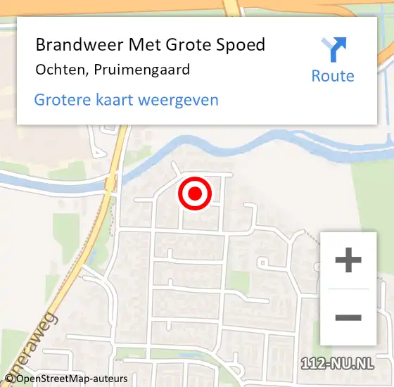 Locatie op kaart van de 112 melding: Brandweer Met Grote Spoed Naar Ochten, Pruimengaard op 8 april 2022 18:56