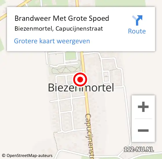 Locatie op kaart van de 112 melding: Brandweer Met Grote Spoed Naar Biezenmortel, Capucijnenstraat op 8 april 2022 19:03