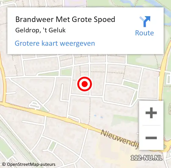 Locatie op kaart van de 112 melding: Brandweer Met Grote Spoed Naar Geldrop, 't Geluk op 8 april 2022 19:28