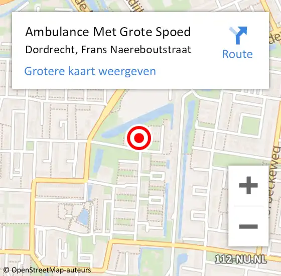 Locatie op kaart van de 112 melding: Ambulance Met Grote Spoed Naar Dordrecht, Frans Naereboutstraat op 8 april 2022 19:32