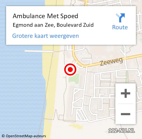 Locatie op kaart van de 112 melding: Ambulance Met Spoed Naar Egmond aan Zee, Boulevard Zuid op 8 april 2022 19:38