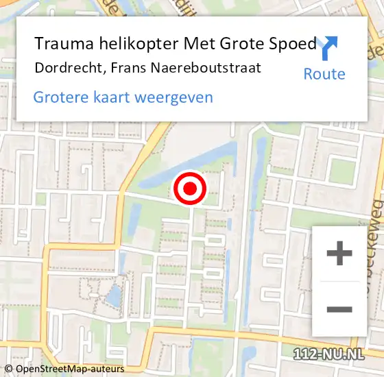 Locatie op kaart van de 112 melding: Trauma helikopter Met Grote Spoed Naar Dordrecht, Frans Naereboutstraat op 8 april 2022 19:39