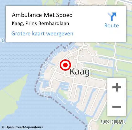 Locatie op kaart van de 112 melding: Ambulance Met Spoed Naar Kaag, Prins Bernhardlaan op 8 april 2022 20:29