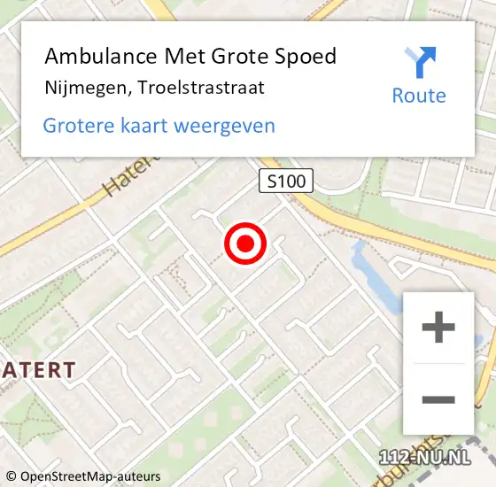 Locatie op kaart van de 112 melding: Ambulance Met Grote Spoed Naar Nijmegen, Troelstrastraat op 8 april 2022 21:20