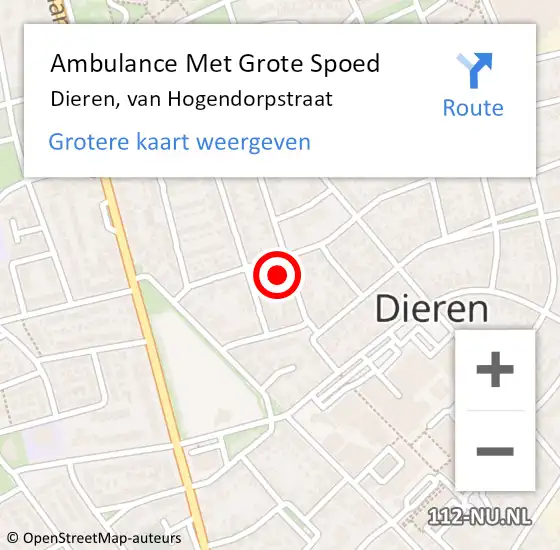Locatie op kaart van de 112 melding: Ambulance Met Grote Spoed Naar Dieren, van Hogendorpstraat op 8 april 2022 21:41