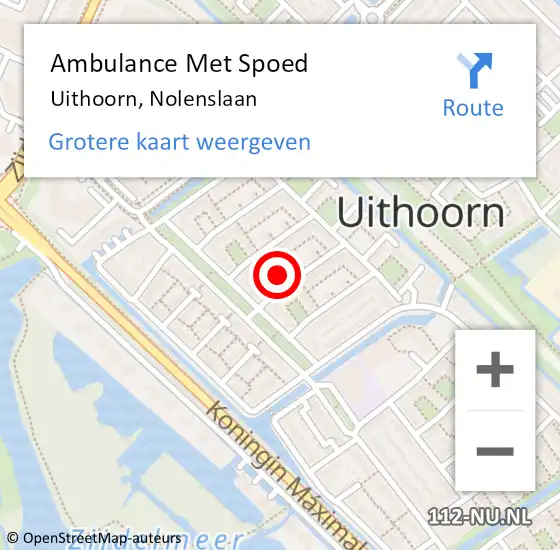 Locatie op kaart van de 112 melding: Ambulance Met Spoed Naar Uithoorn, Nolenslaan op 8 april 2022 22:05