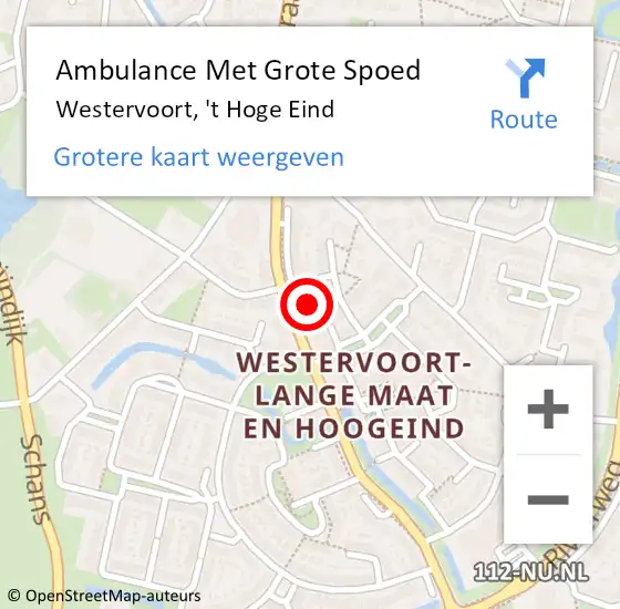 Locatie op kaart van de 112 melding: Ambulance Met Grote Spoed Naar Westervoort, 't Hoge Eind op 8 april 2022 22:19