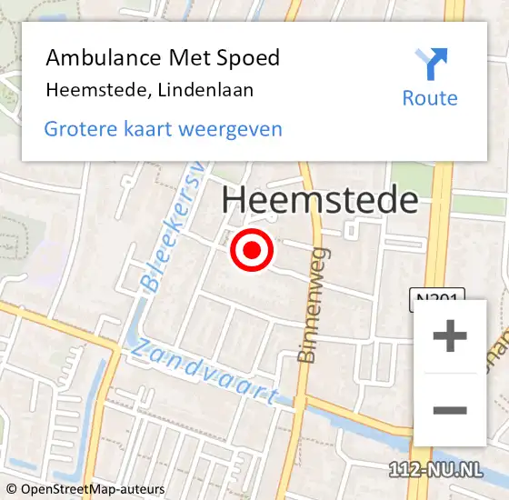 Locatie op kaart van de 112 melding: Ambulance Met Spoed Naar Heemstede, Lindenlaan op 8 april 2022 22:47