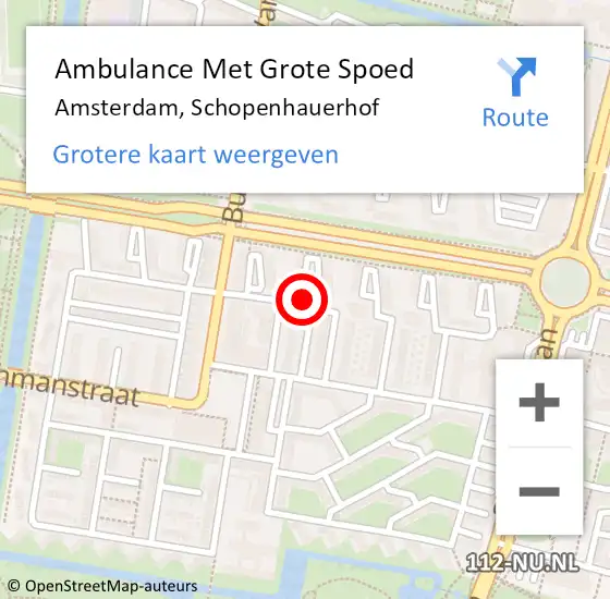 Locatie op kaart van de 112 melding: Ambulance Met Grote Spoed Naar Amsterdam, Schopenhauerhof op 8 april 2022 22:48