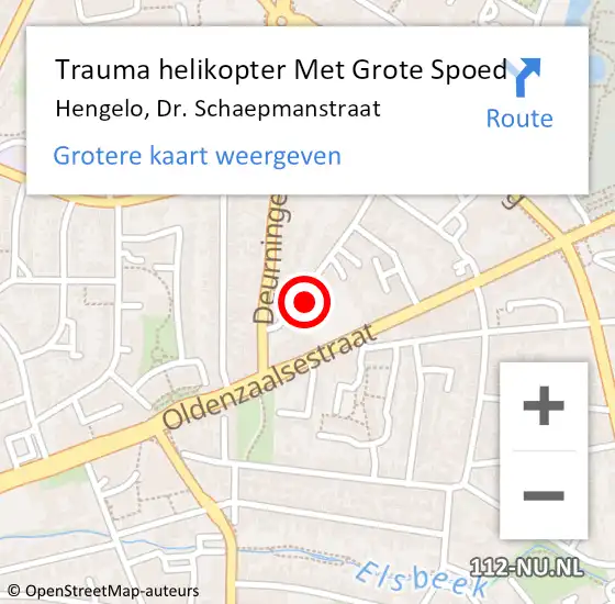 Locatie op kaart van de 112 melding: Trauma helikopter Met Grote Spoed Naar Hengelo, Dr. Schaepmanstraat op 8 april 2022 22:53