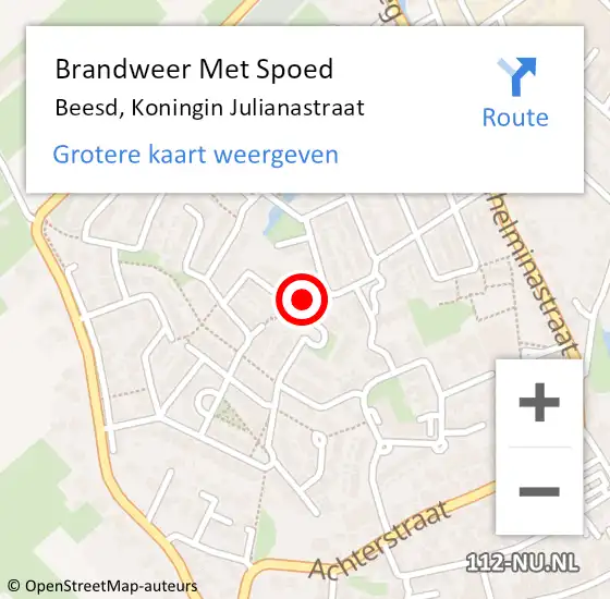 Locatie op kaart van de 112 melding: Brandweer Met Spoed Naar Beesd, Koningin Julianastraat op 8 april 2022 23:00