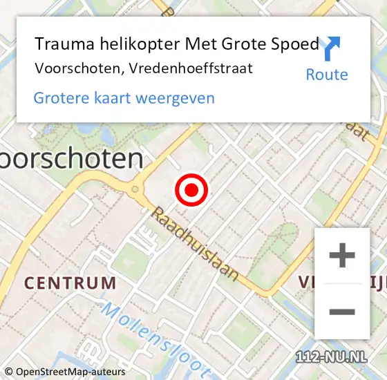 Locatie op kaart van de 112 melding: Trauma helikopter Met Grote Spoed Naar Voorschoten, Vredenhoeffstraat op 8 april 2022 23:14