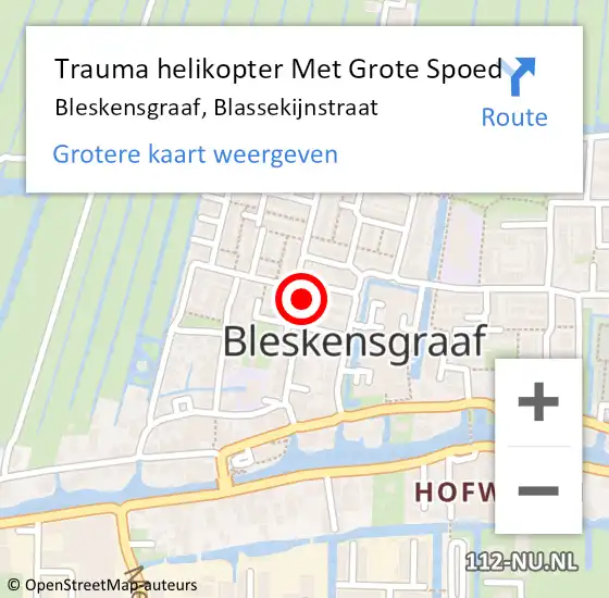 Locatie op kaart van de 112 melding: Trauma helikopter Met Grote Spoed Naar Bleskensgraaf, Blassekijnstraat op 9 april 2022 00:06