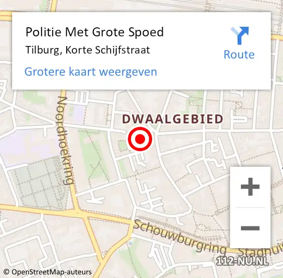 Locatie op kaart van de 112 melding: Politie Met Grote Spoed Naar Tilburg, Korte Schijfstraat op 9 april 2022 00:29