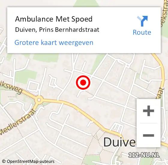 Locatie op kaart van de 112 melding: Ambulance Met Spoed Naar Duiven, Prins Bernhardstraat op 9 april 2022 01:31