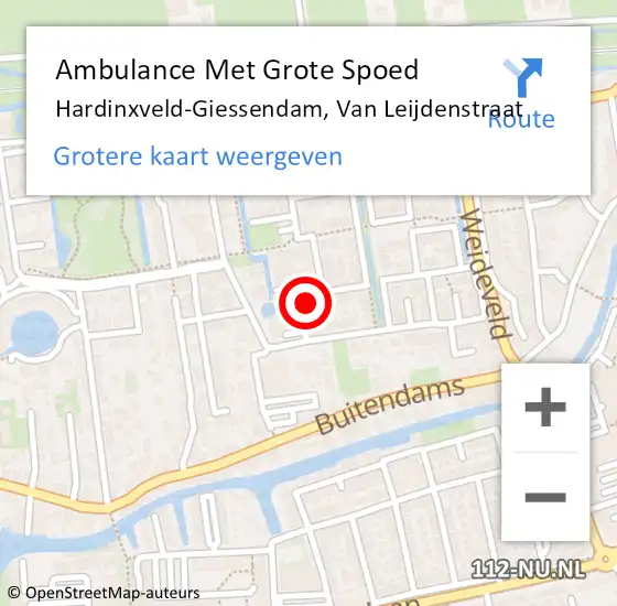 Locatie op kaart van de 112 melding: Ambulance Met Grote Spoed Naar Hardinxveld-Giessendam, Van Leijdenstraat op 9 april 2022 02:09