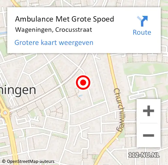 Locatie op kaart van de 112 melding: Ambulance Met Grote Spoed Naar Wageningen, Crocusstraat op 9 april 2022 02:12