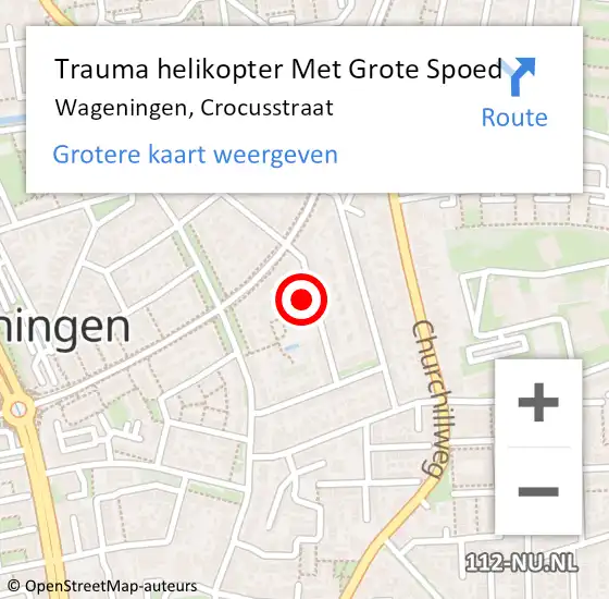 Locatie op kaart van de 112 melding: Trauma helikopter Met Grote Spoed Naar Wageningen, Crocusstraat op 9 april 2022 02:15