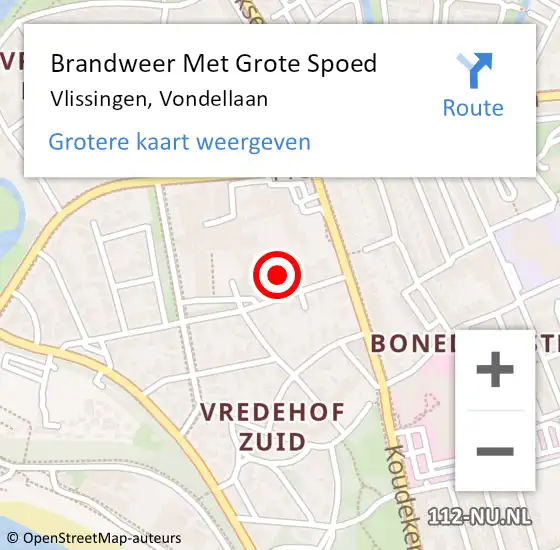 Locatie op kaart van de 112 melding: Brandweer Met Grote Spoed Naar Vlissingen, Vondellaan op 9 april 2022 02:42