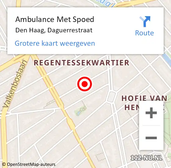 Locatie op kaart van de 112 melding: Ambulance Met Spoed Naar Den Haag, Daguerrestraat op 9 april 2022 04:21